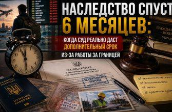 Мужчина с чемоданом и паспортом на фоне здания суда - иллюстрация к делу о продлении срока принятия наследства